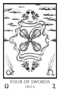 bordered BW 4 of Swords