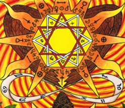 The decans and their rulers, shown on detail from the Sun card of tabula Mundi
