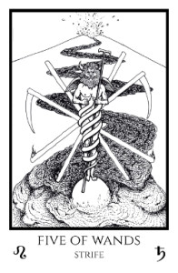 bordered BW 5 of Wands
